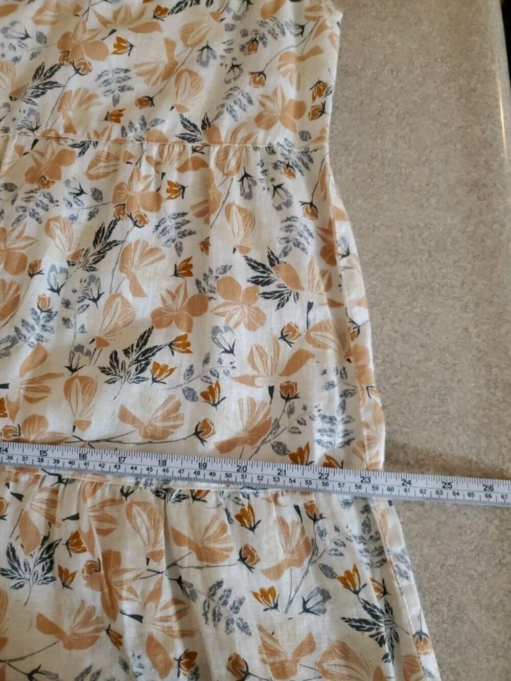 Joie 100% Linen Tiered Floral Orange/Coral Dress V-Neck Boho Beach Vaca Sz S - Picture 12 of 15